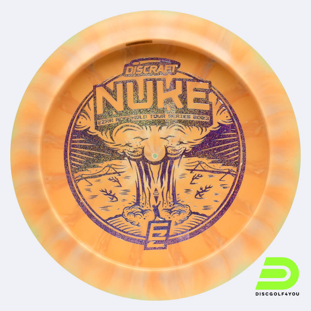 Discraft Nuke Ezra Aderhold Tour Series 2023 in classic-orange, esp plastic and bottomprint/burst effect Discraft Nuke Ezra Aderhold Tour Series 2023 in classic-orange, esp plastic and bottomprint/burst effect