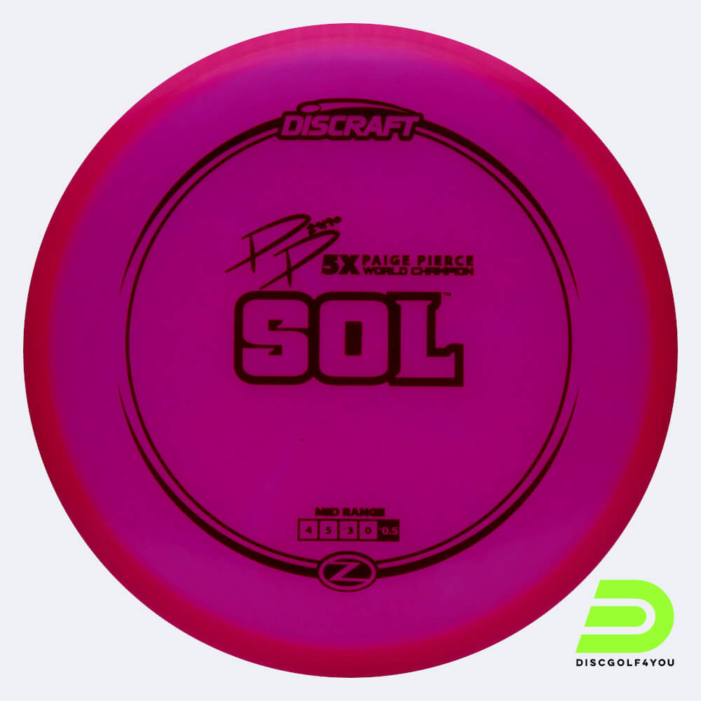 Discraft Sol - Paige Pierce Signature Series in pink, z-line plastic Discraft Sol - Paige Pierce Signature Series in pink, z-line plastic