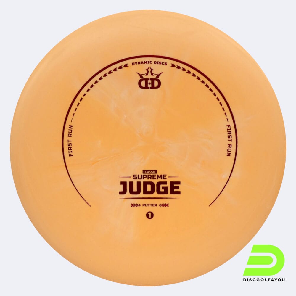 Dynamic Discs Judge in classic-orange, classic supreme plastic and first run effect Dynamic Discs Judge in classic-orange, classic supreme plastic and first run effect