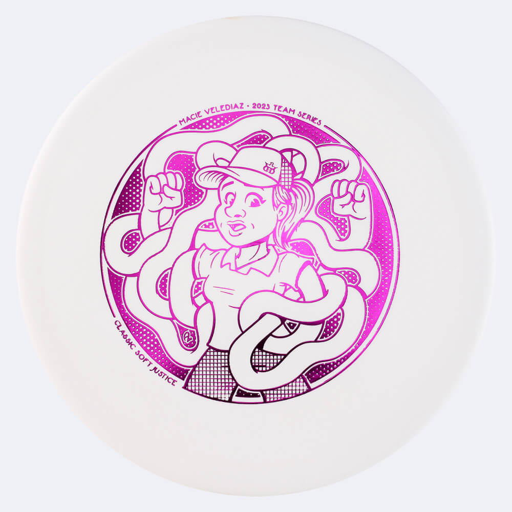 Dynamic Discs Justice Macie Velediaz Team Series in white, classic soft plastic Dynamic Discs Justice Macie Velediaz Team Series in white, classic soft plastic