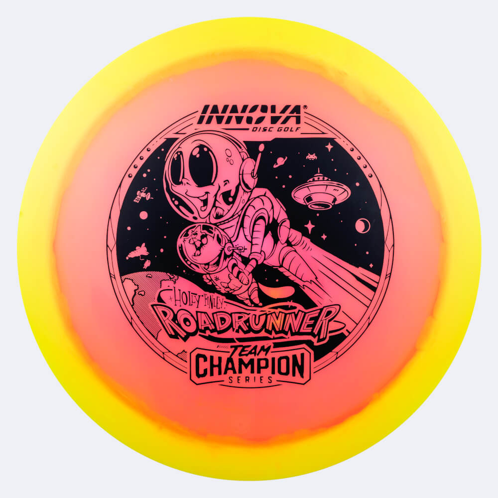 Innova Roadrunner Holly Finley Tour Series in pink-yellow, halo champion plastic Innova Roadrunner Holly Finley Tour Series in pink-yellow, halo champion plastic