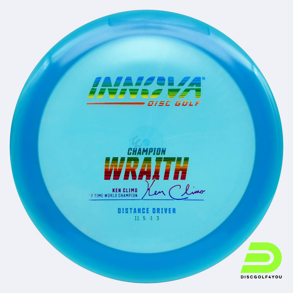 Innova Wraith in turquoise, champion plastic and design upgrade effect Innova Wraith in turquoise, champion plastic and design upgrade effect