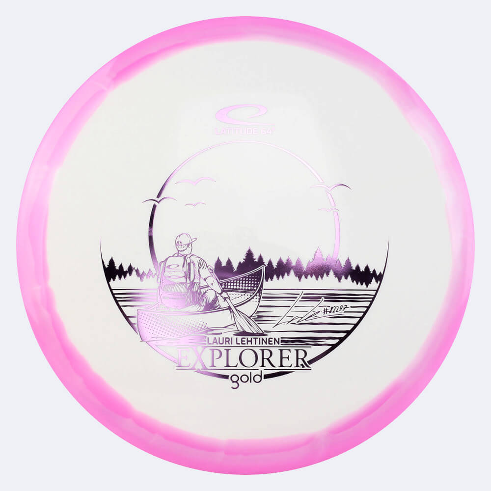 Latitude 64° Explorer - Lauri Lehtinen Team Series in white-pink, gold orbit plastic Latitude 64° Explorer - Lauri Lehtinen Team Series in white-pink, gold orbit plastic